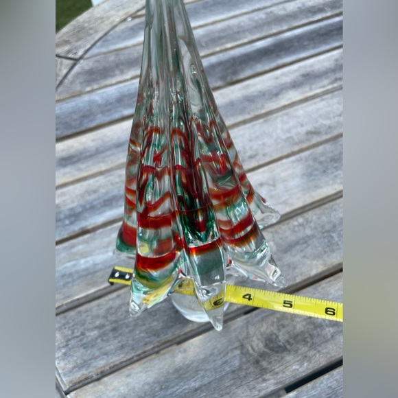 Beautiful Blown Heavy Free Standing Glass Spiral Christmas Tree Clear Red Green - Picture 5 of 6